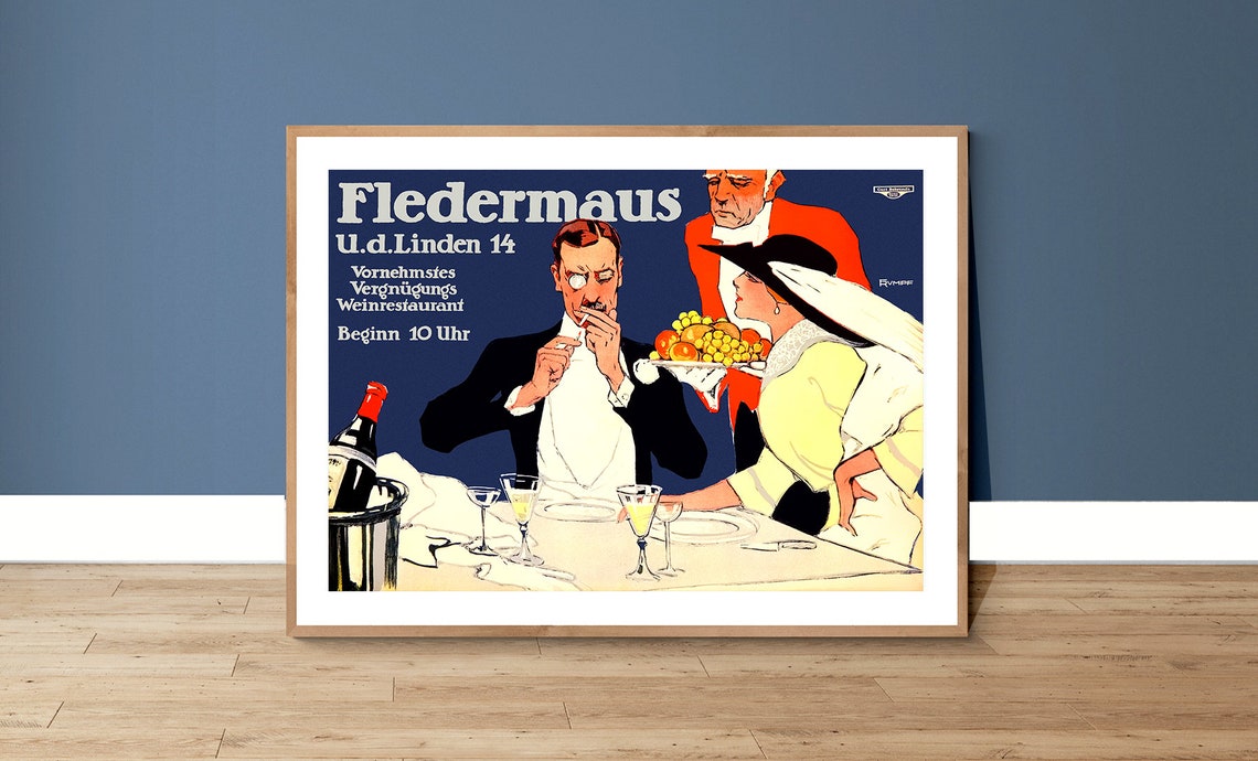 Fledermaus Berlin Weinrestaurant Vintage German Cabaret Dining Poster