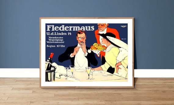 Fledermaus Linden Wein Restaurant Vintage Fooddrink Poster Poster Paper Or Print Gift Idea Wall Decor