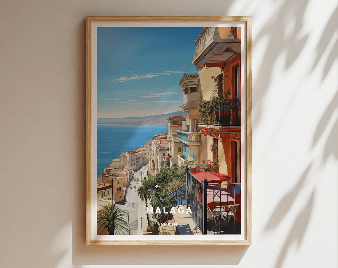Malaga Spain Coastal Balcony Sea View Andalusia Travel Poster