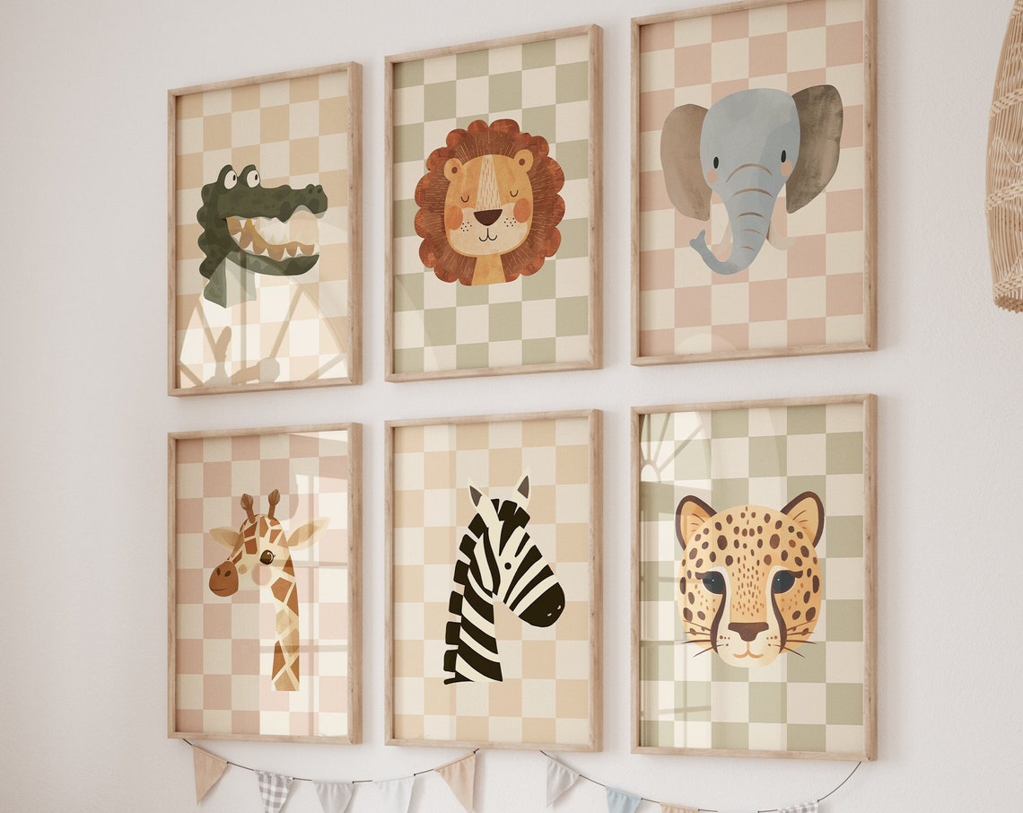 Safari Animal Prints Bundle 28 Nursery Wall Art Printables Crocodile Lion Elephant Giraffe Zebra Leopard Kids Room Decor