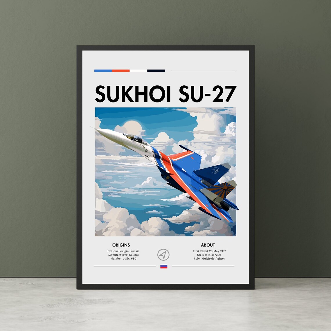 Sukhoi Su-27 Aviation Art Poster, Fighter Jet