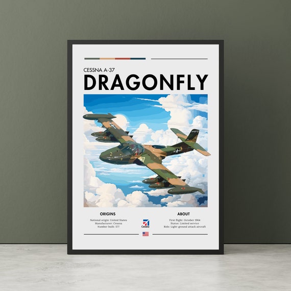 Cessna A37 Dragonfly Print Aviation Artlight Groundattack Aircraftvietnam Warwhite Cliffsplane Posterfighter Jet Poster Wall Art