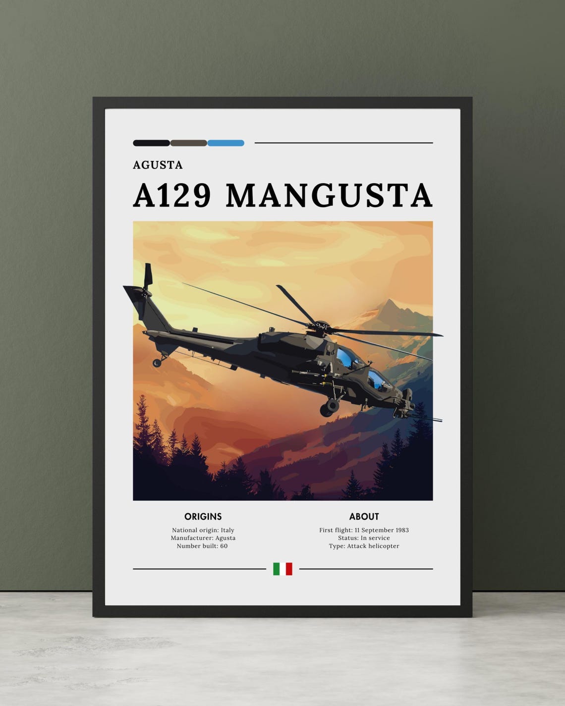 Agusta A129 Mangusta Italian Attack Helicopter Sunset Poster