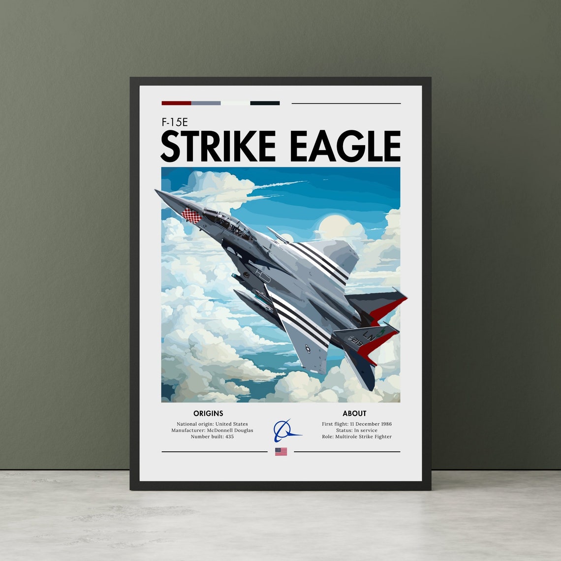 F-15E Strike Eagle McDonnell Douglas American Fighter Jet Art Poster
