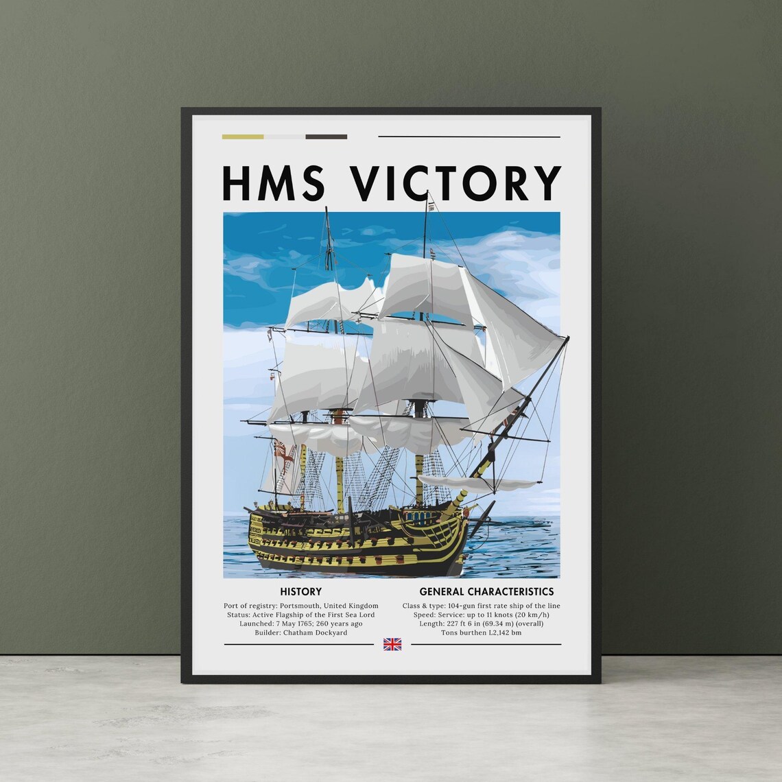 HMS Victory Naval Ship Art Print, Maritime Decor