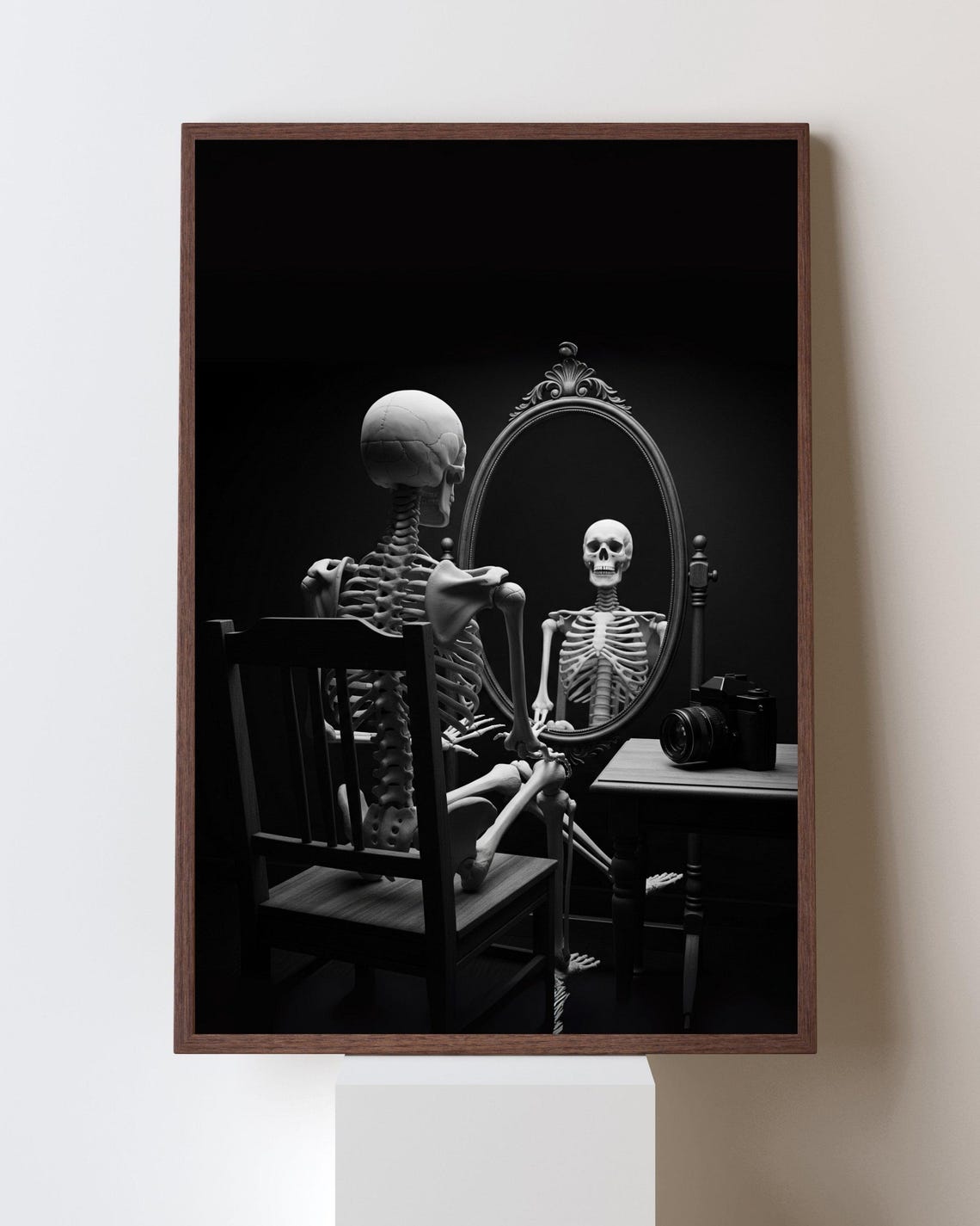 Skeleton Gazing At Mirror Reflection Dark Gothic Academia Poster