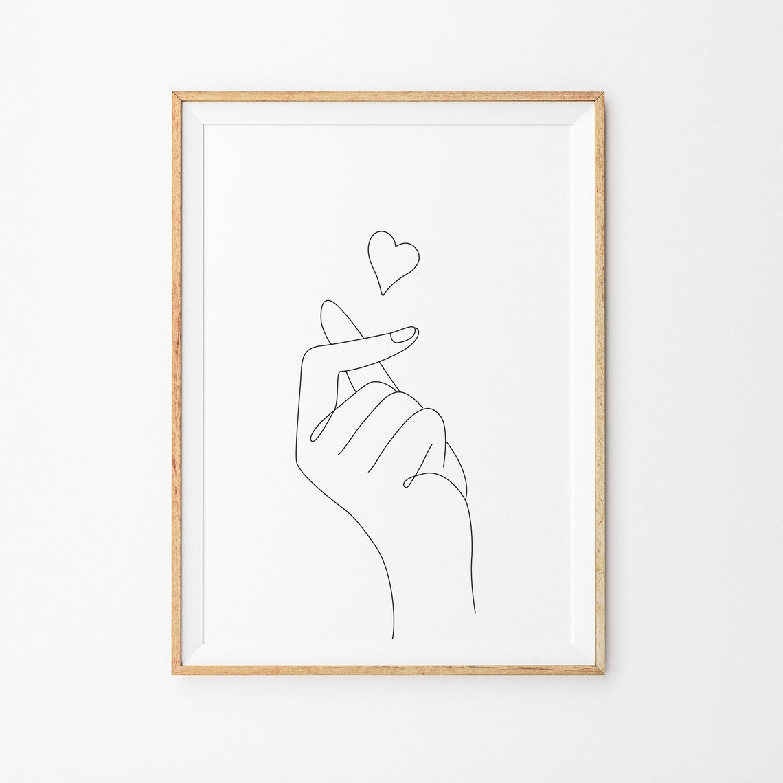 Korean Finger Heart Art Print Line Art Poster Line Art Minimal Finger Heart Art Poster Black White Art Line Art Prints