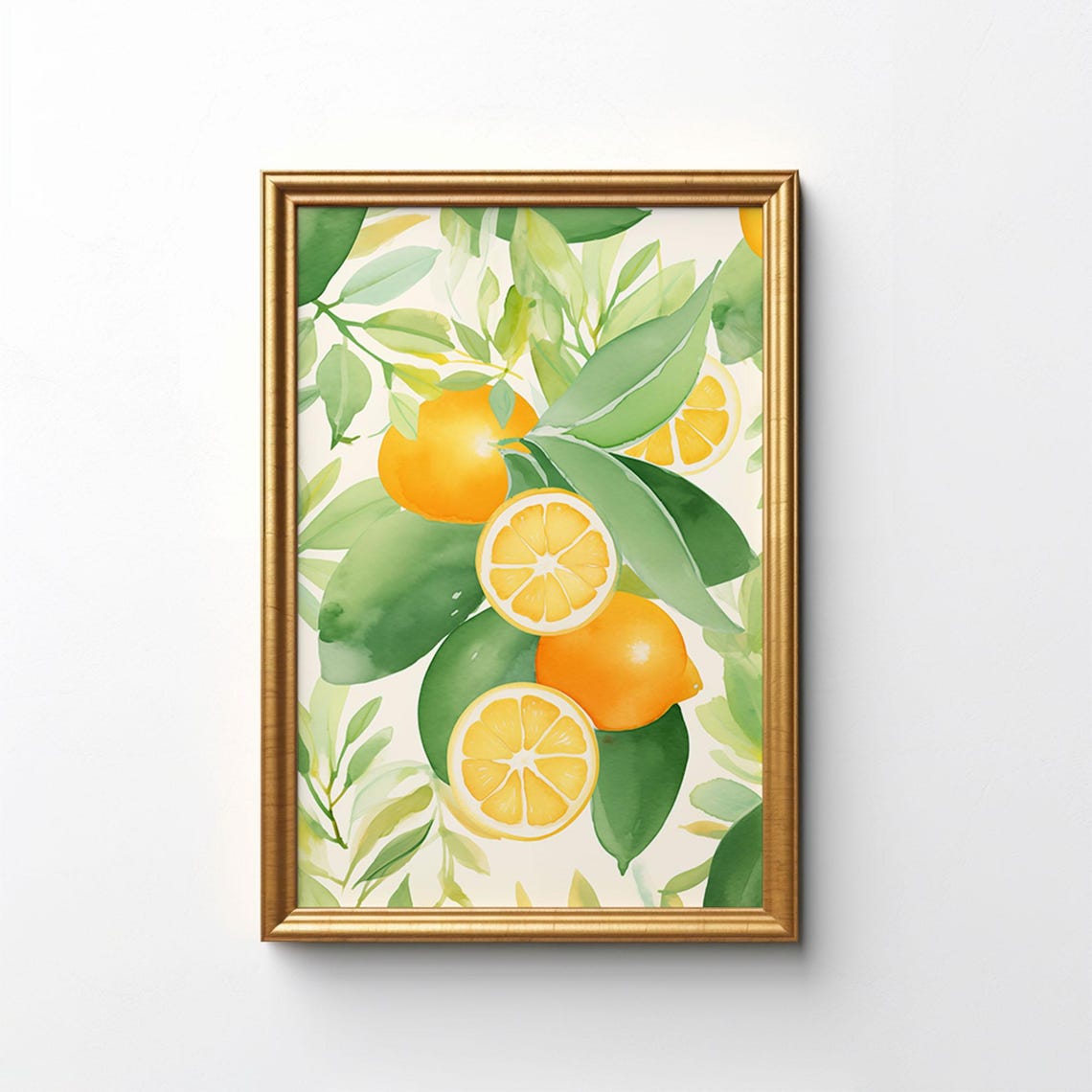 Fresh Lemon Slices And Whole Lemons With Green Leaves Poster