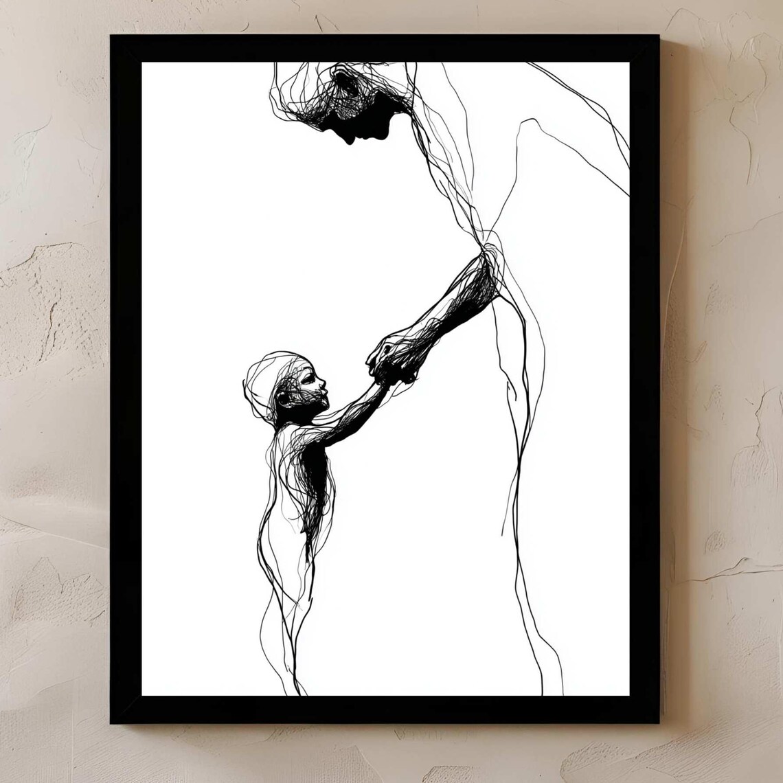 Parent Child Hand Holding Expressive Line Drawing Tender Family Poster