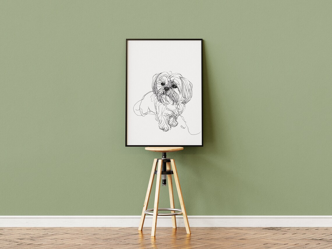 Shih Tzu Long Flowing Hair Loose Ink Sketch Portrait Dog Poster - Image 3
