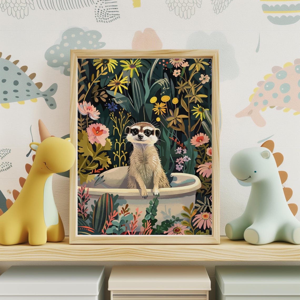 Meerkat in Bathtub Wildflower Meadow Cute Quirky Animal Poster - Image 2