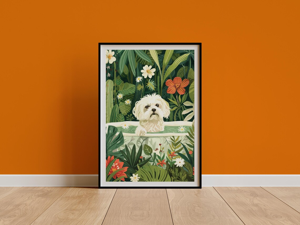 Maltese Boho Jungle Art Print, Tropical Decor