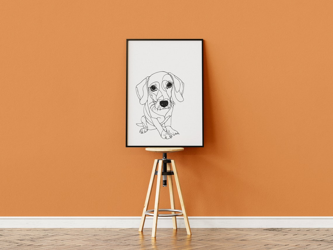 Beagle Puppy Sitting Cute Playful Minimal Line Drawing Art Poster - Image 3