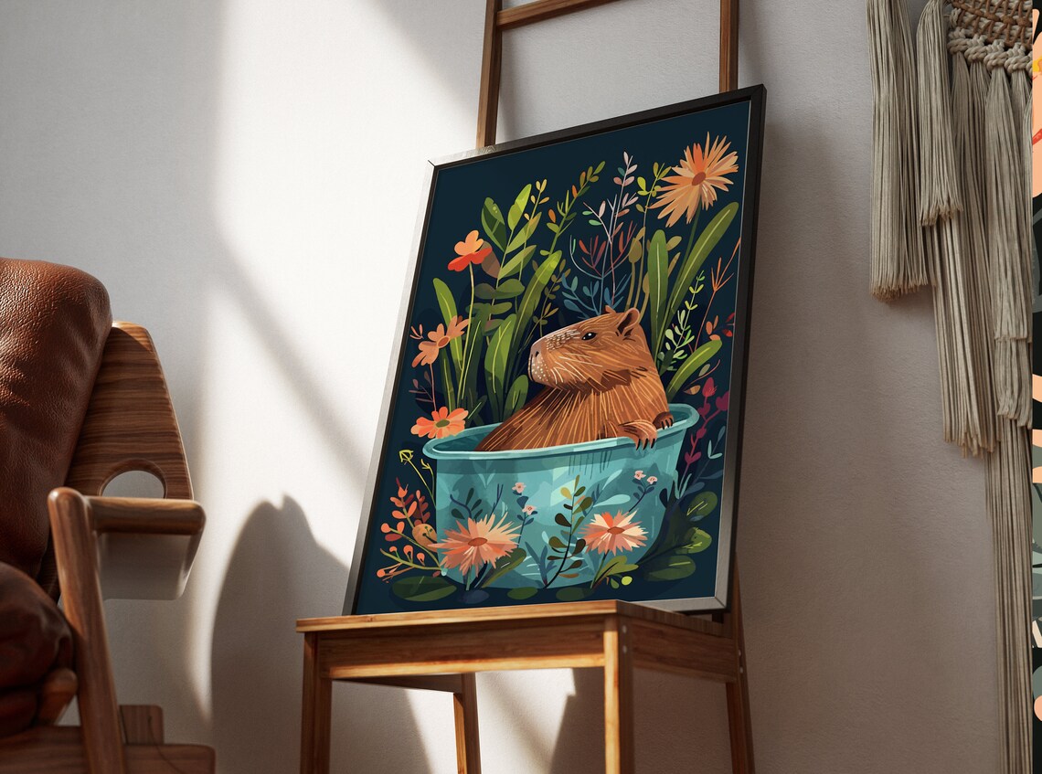 Capybara Wall Art, Boho Jungle Bath Poster - Image 3