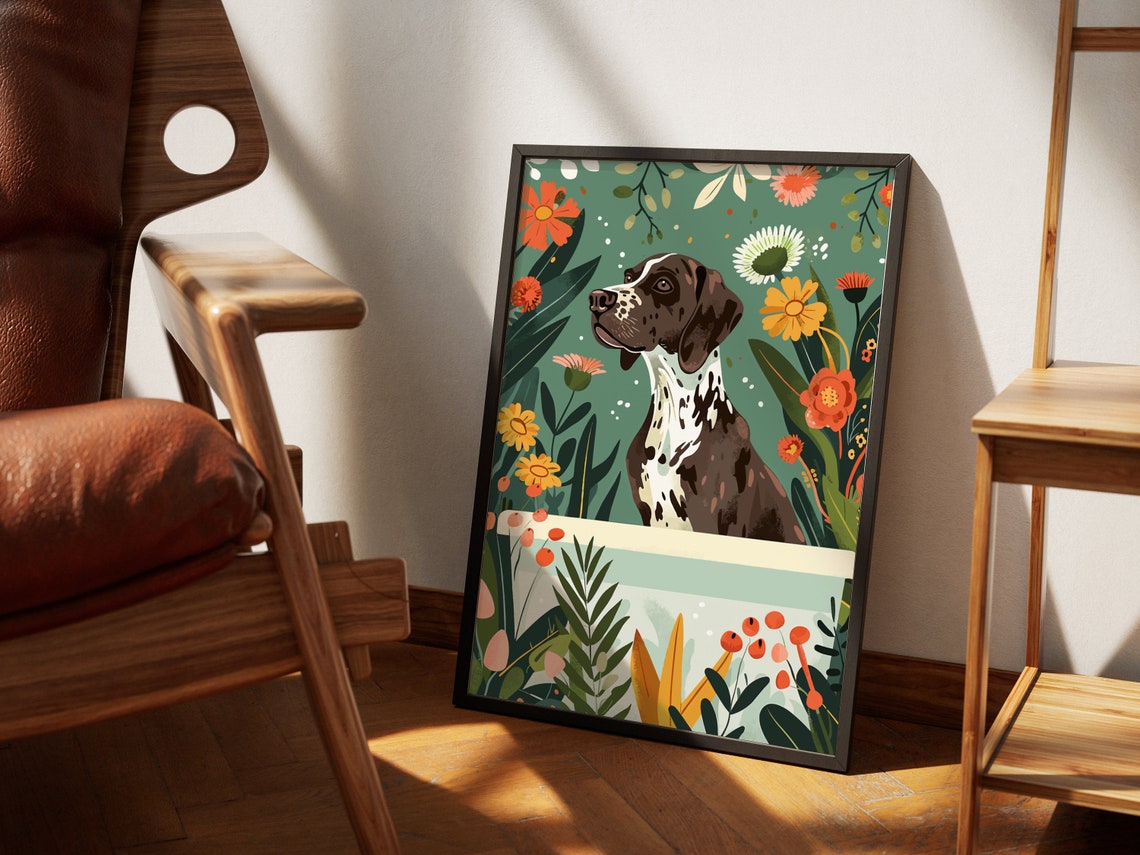 German Shorthaired Pointer in Bathtub Meadow Floral Dog Poster - Image 2