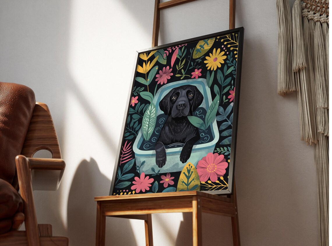 Black Labrador Art Print, Boho Nursery Dog Portrait - Image 2