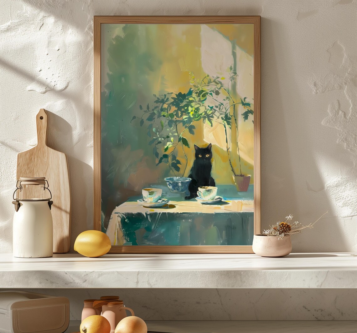 Black Cat Coffee Print, Vintage Kitchen Decor - Image 3
