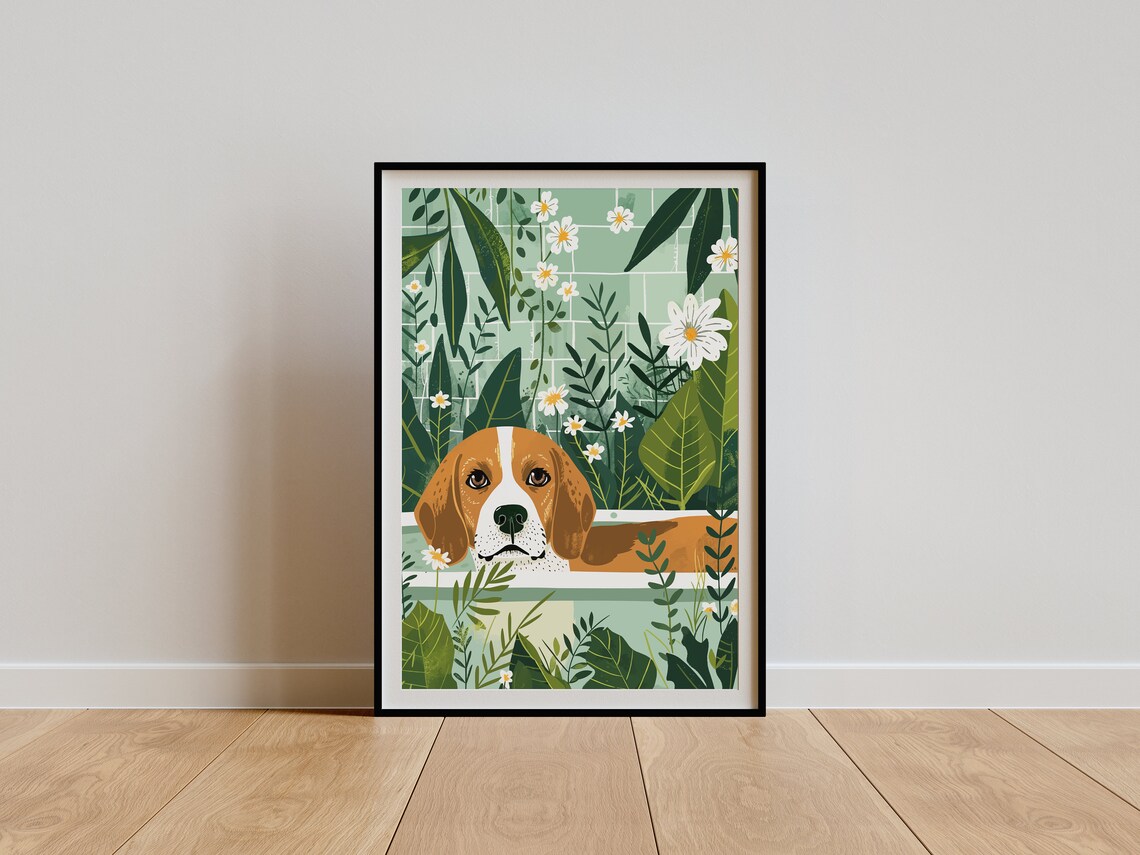 Beagle Gazing from a Daisy Filled Tropical Bathtub Art Poster - Image 2