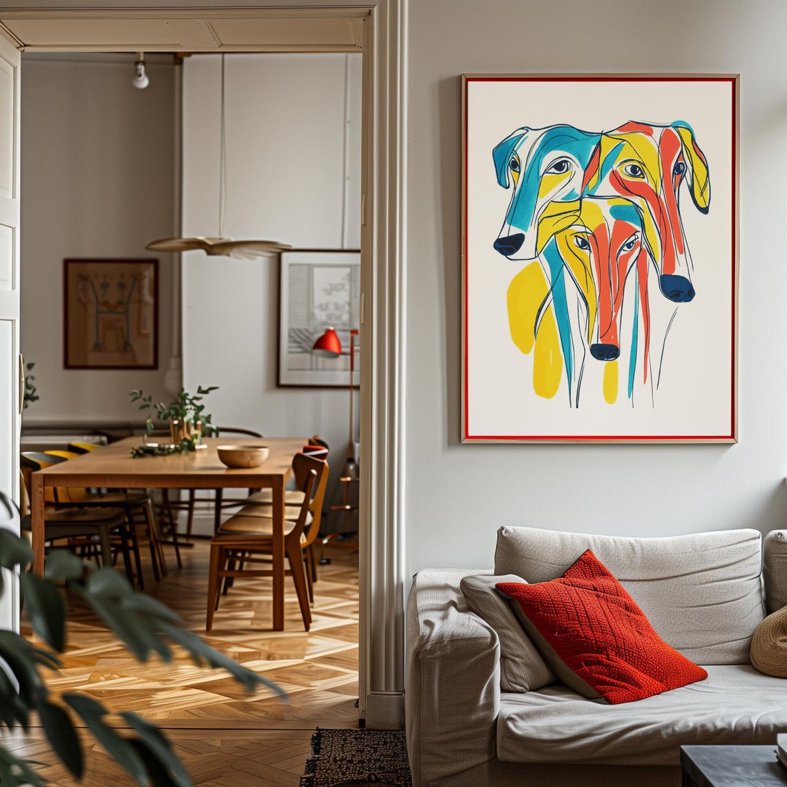 Three Greyhound Faces Rainbow Stripe Line Art Poster Sighthound - Image 3
