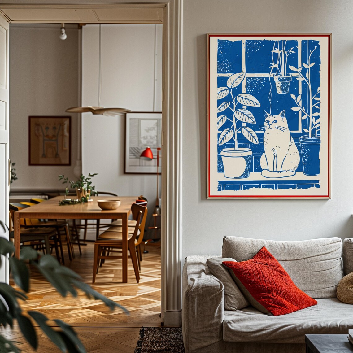 Quirky Cat Retro Kitchen Line Art Poster - Image 3