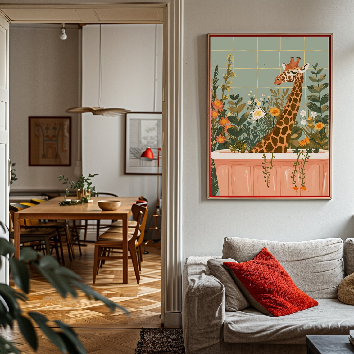 Giraffe Wall Art, Boho Jungle Kids Room Art Print