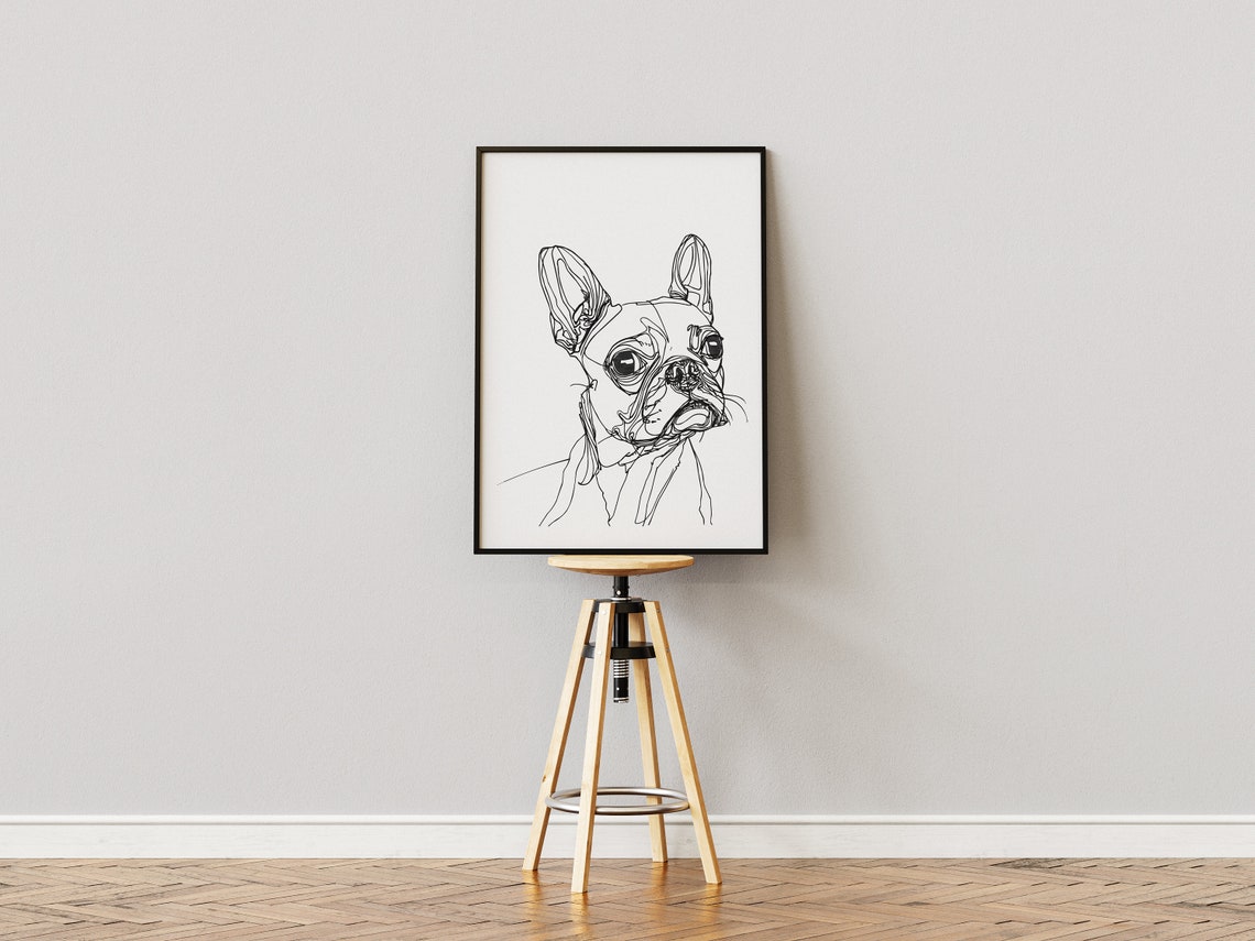 Boston Terrier Head Wide-Eyed Expressive Line Art Portrait Poster - Image 3