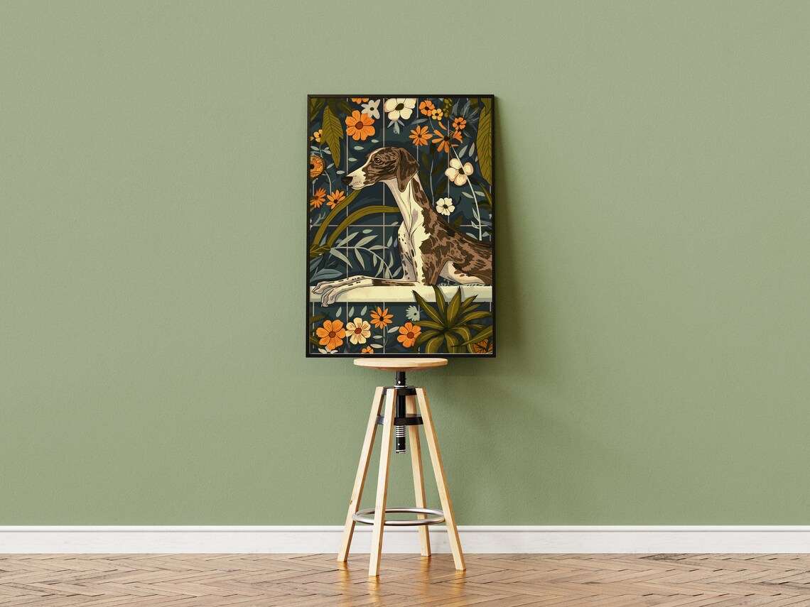 Greyhound Wall Art Boho Jungle Bathtub Print Maximalist Botanical Decor Eclectic Tropical Poster Cute Brindle Dog Mom Owner Gift - Image 3