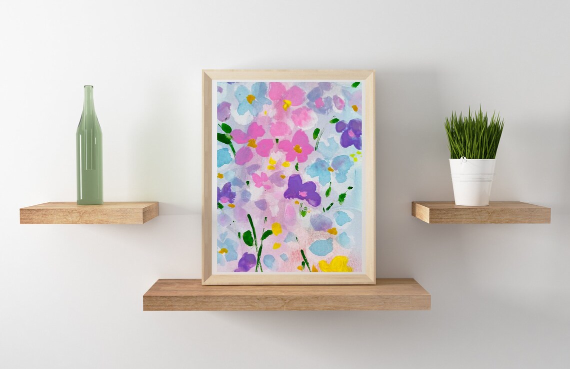 Soft Pastel Spring Pink Purple Wildflower Garden Watercolor Poster