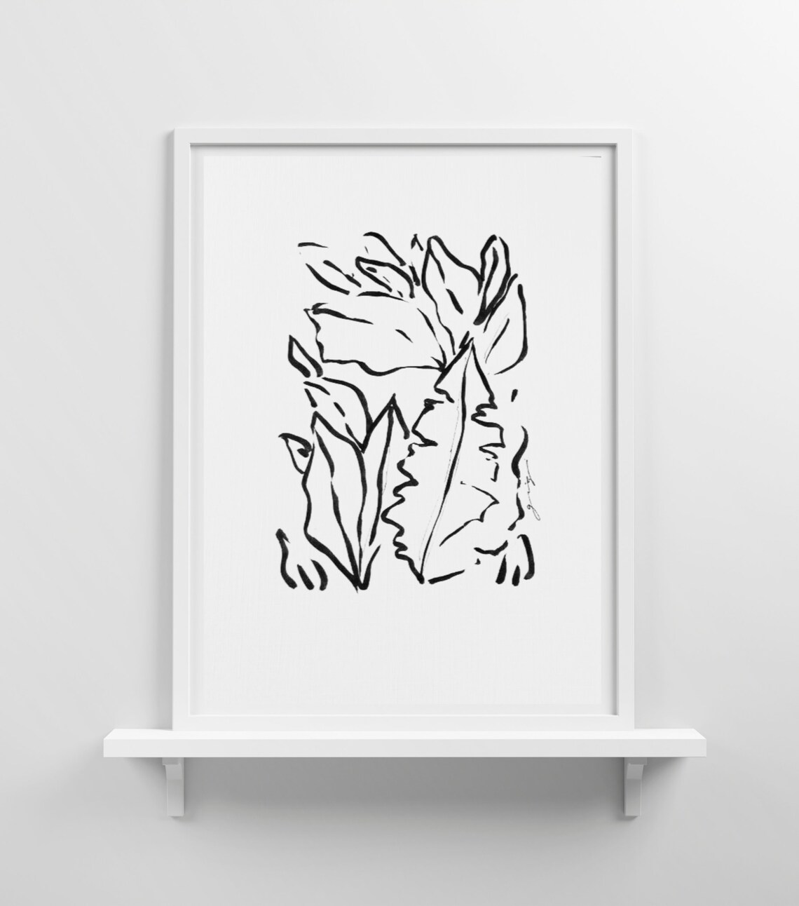 Bold Black and White Minimalist Botanical Leaf Line Art Poster