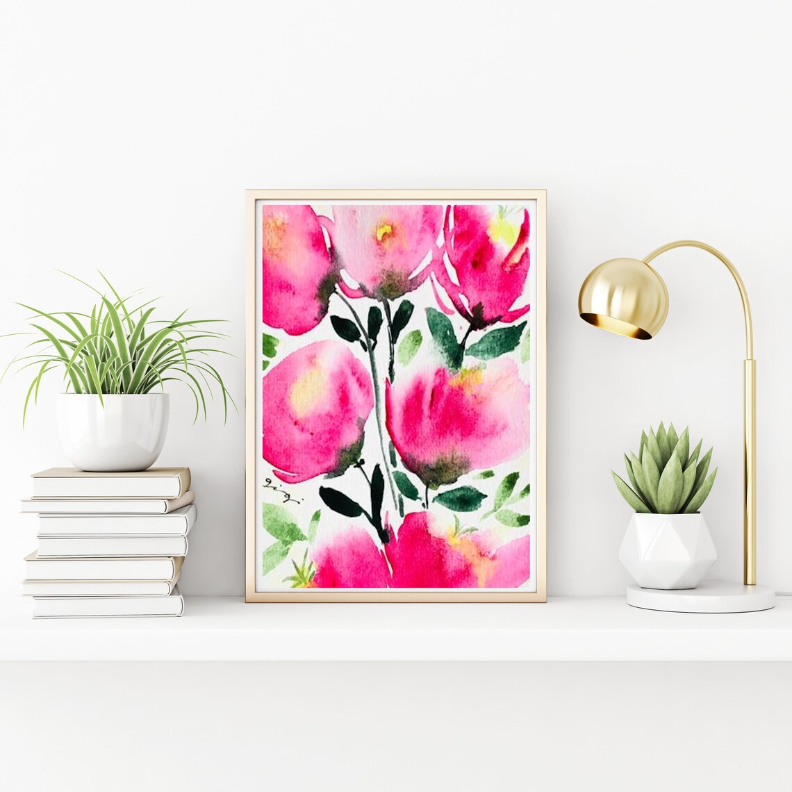 Oversized Pink Watercolor Roses Romantic Floral Bloom Poster