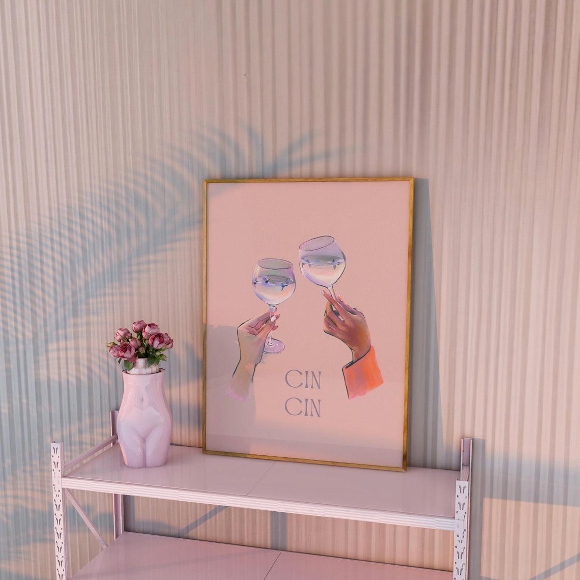 Cin Cin Wine Glass Toast Poster Pink Bar Cart Kitchen Party Decor - Image 3