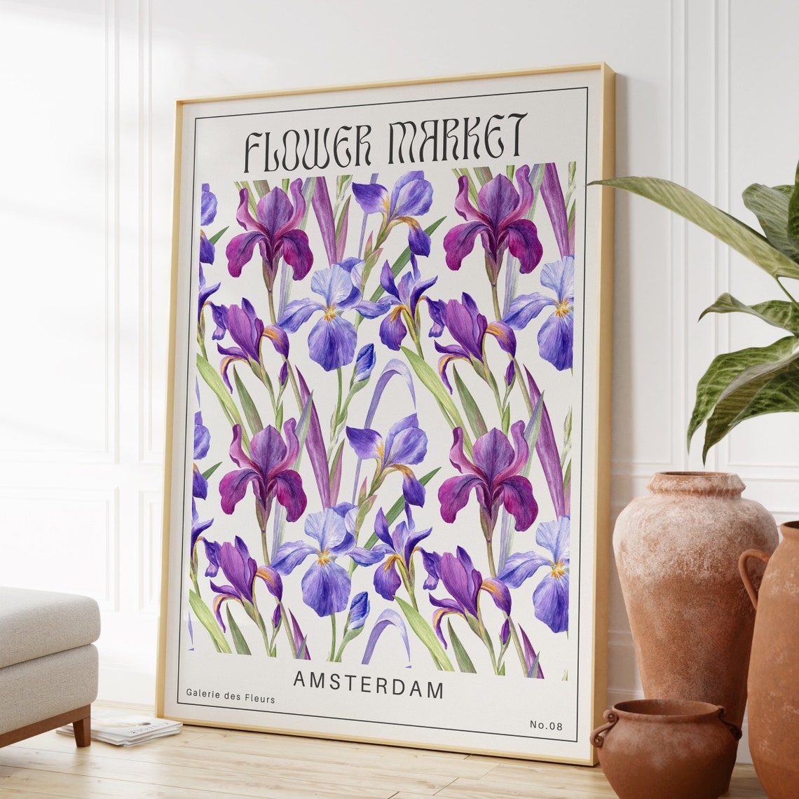 Amsterdam Flower Market Purple Iris Botanical Watercolor Poster - Image 3