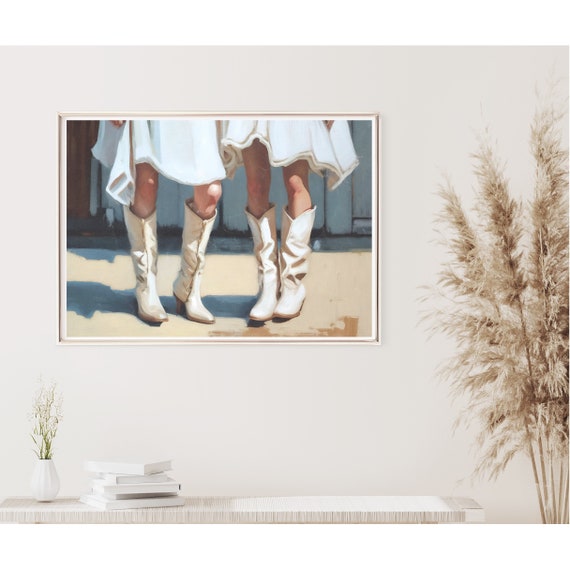 Girly Western Wall Art Retro Oil Painting Cowgirl Poster Preppy Western Art Cowboy Boots Print Retro Western Print Instant
