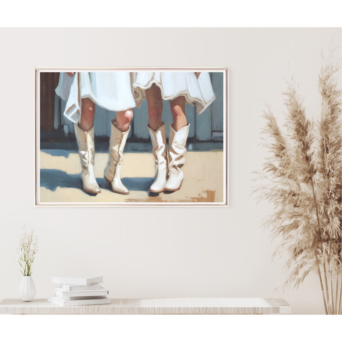 Girly Western Wall Art Retro Oil Painting Cowgirl Poster Preppy Western Art Cowboy Boots Print Retro Western Print Instant