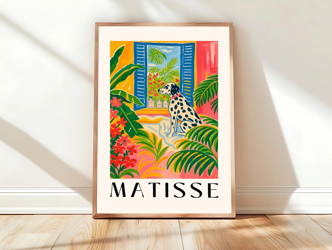 Matisse Dalmatian Dog by a Tropical Window Vibrant Pet Poster