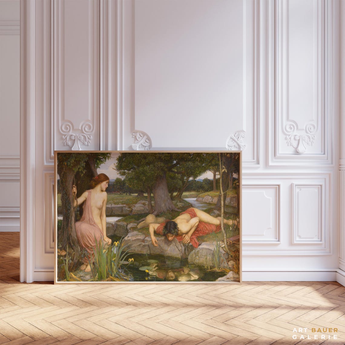 John Waterhouse Echo And Narcissus 1903 Mythology Poolside Art Poster - Image 2