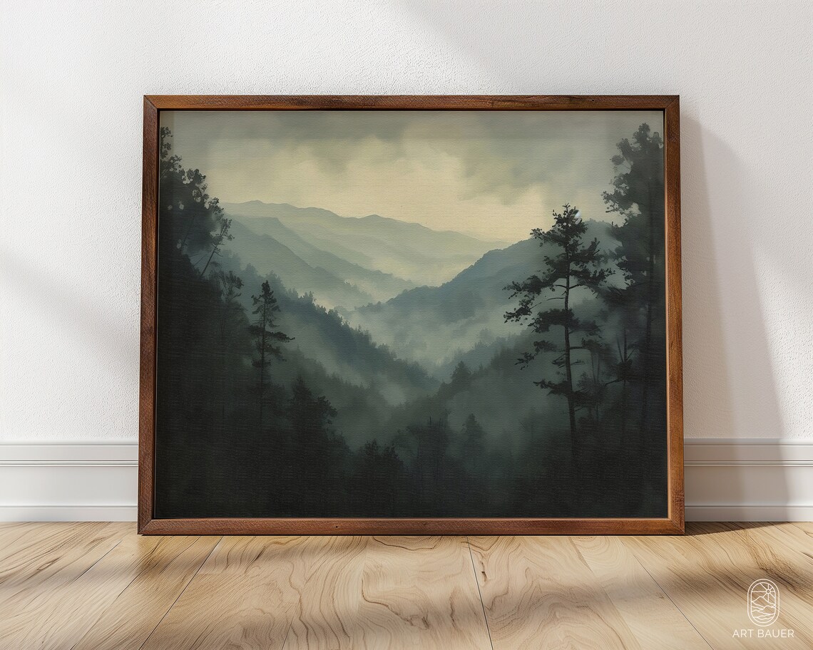 Smoky Mountains Vintage Mountain Landscape Art Print