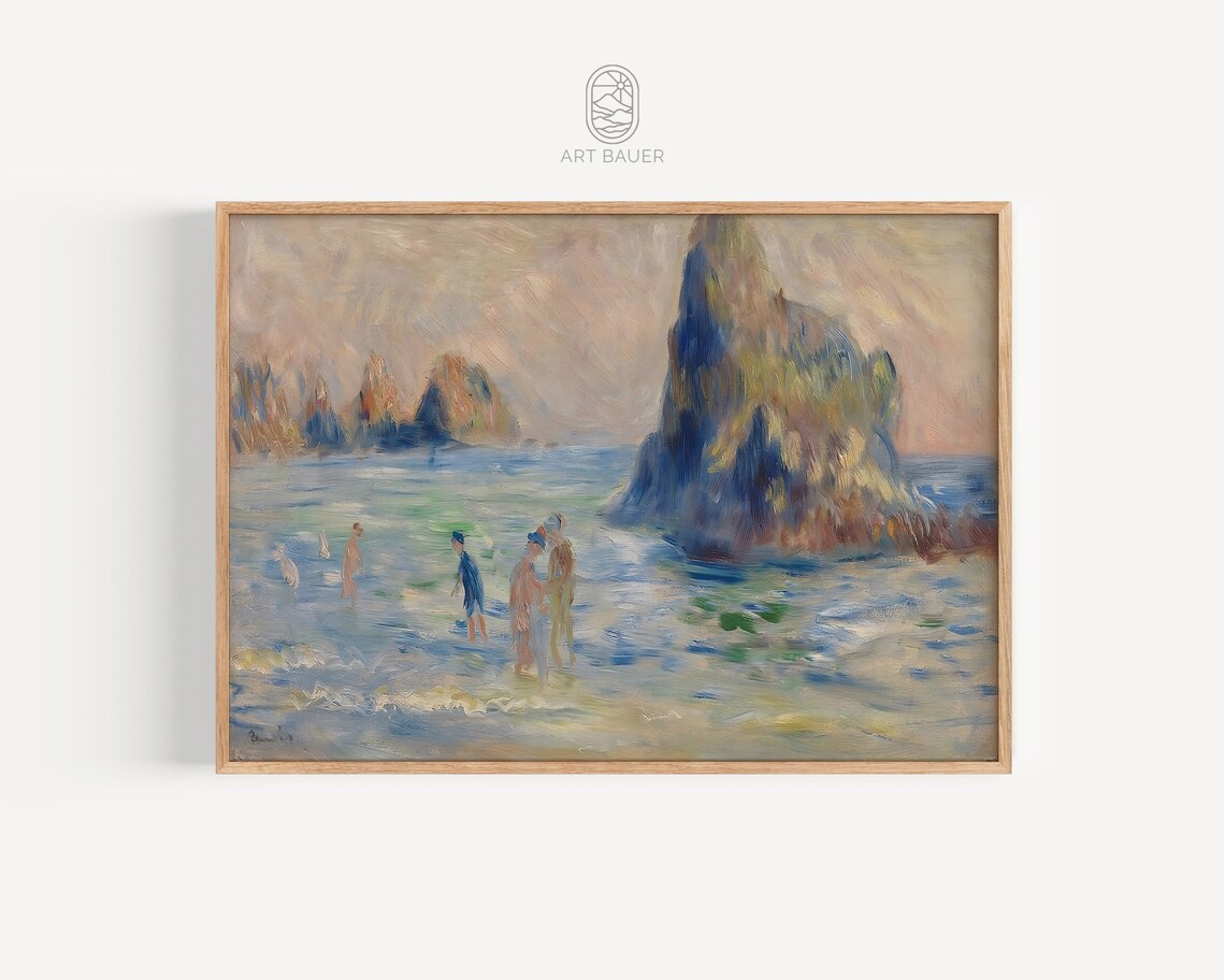 Renoir Moulin Huet Bay Bathers Beach Rocky Cliffs Guernsey Poster
