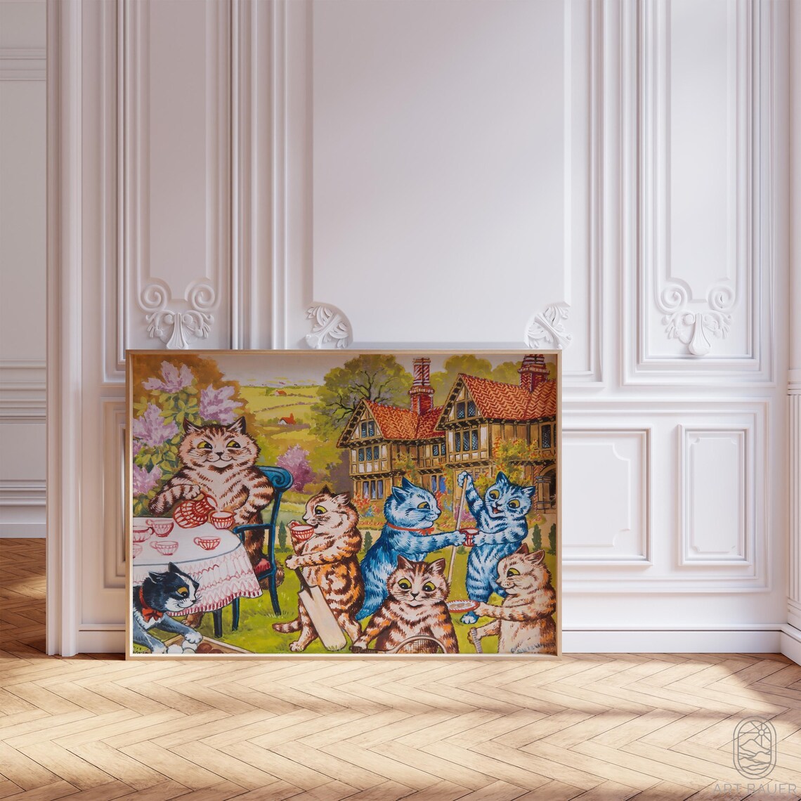 Louis Wain Cat Family Tea Time Playful Kitten Garden Party Art Poster - Image 5