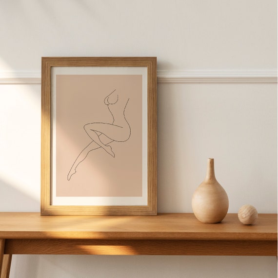 Reclining Female Nude Form Minimalist Line Art Beige Tan Poster