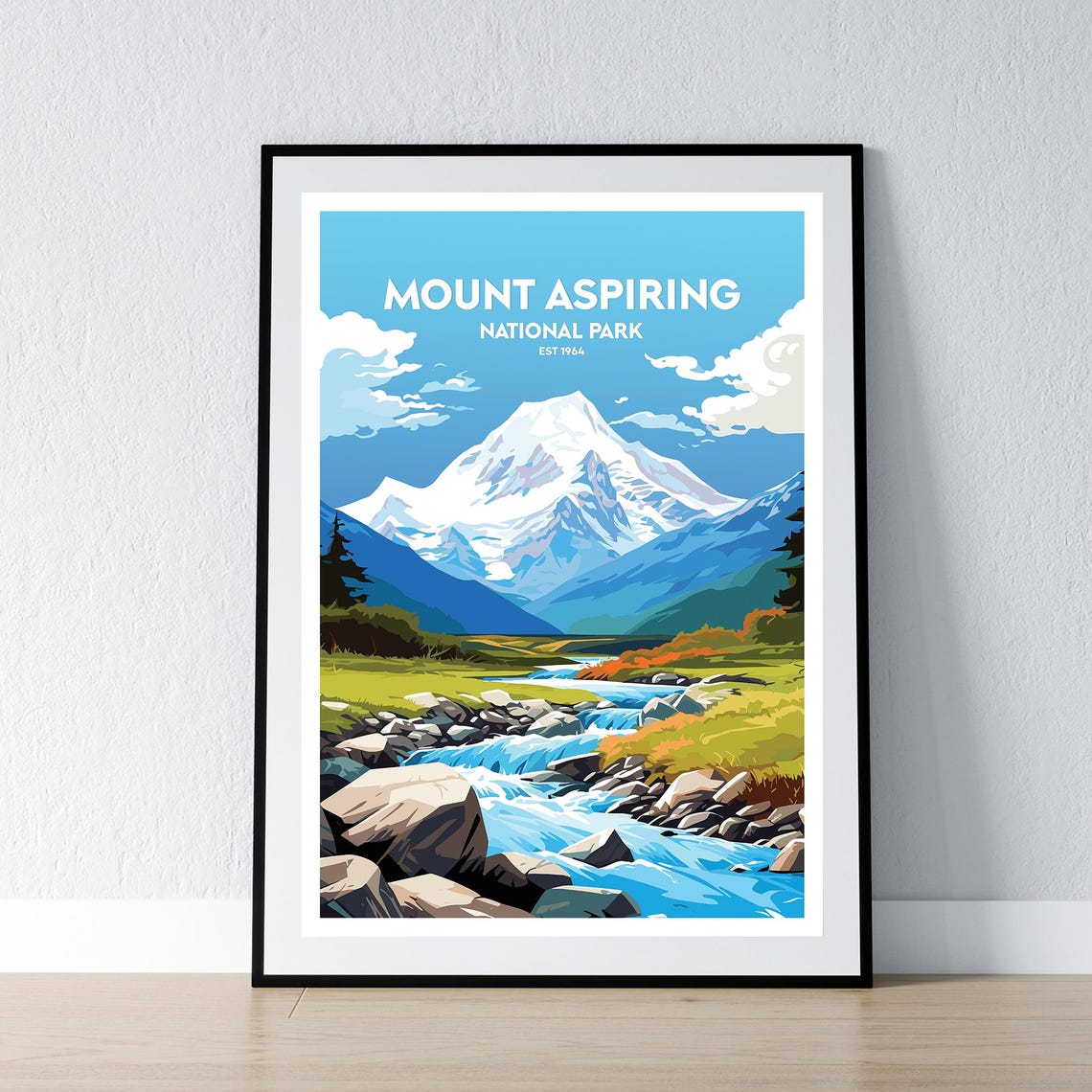 Mount Aspiring National Park Est 1964 Glacier Peak River Poster