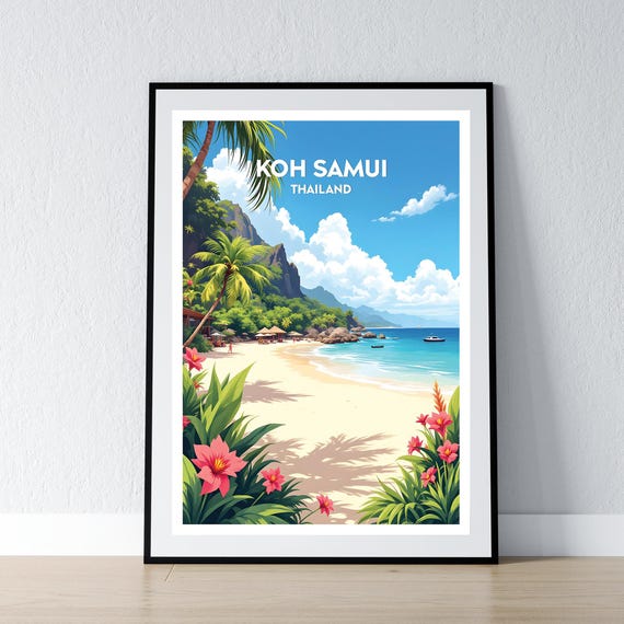 Koh Samui Poster Ko Print Thailand Wall Art Gift Travel Home Decor Illustration