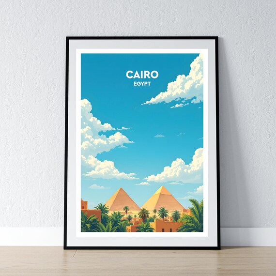 Cairo Egypt Giza Pyramids Desert Oasis Vintage Travel Poster