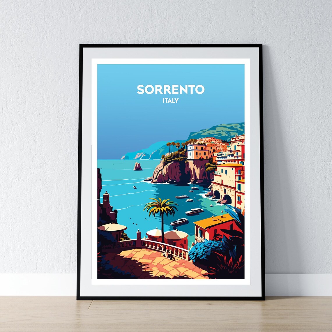 Sorrento Italy Cliffside Bay Turquoise Water Travel Poster Art