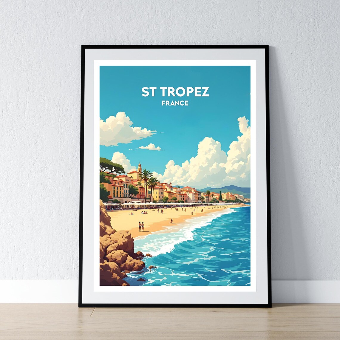 St Tropez France Sunny Beach Riviera Coastline Travel Poster