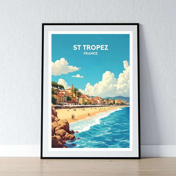 St Tropez Poster Print French Riviera Wall Art Gift Travel Home Decor Illustration