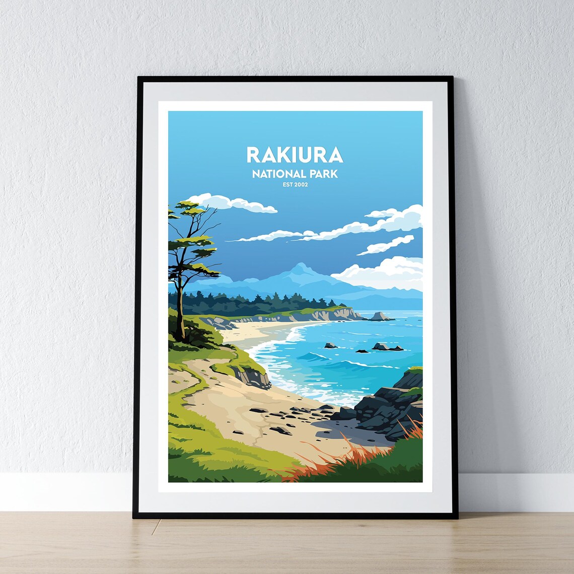 Scenic Rakiura National Park Est 2002 Coastal Cliffs Retro Travel Poster