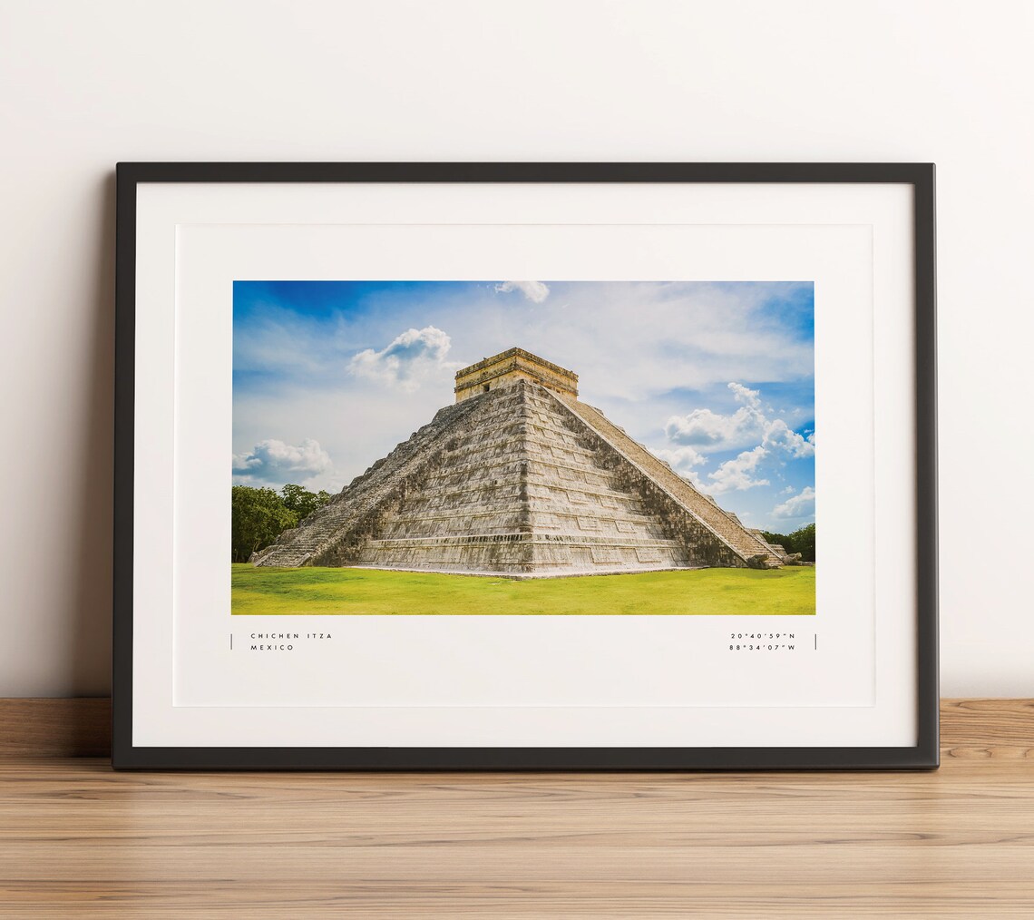 Chichen Itza Travel Poster, Black And White Print