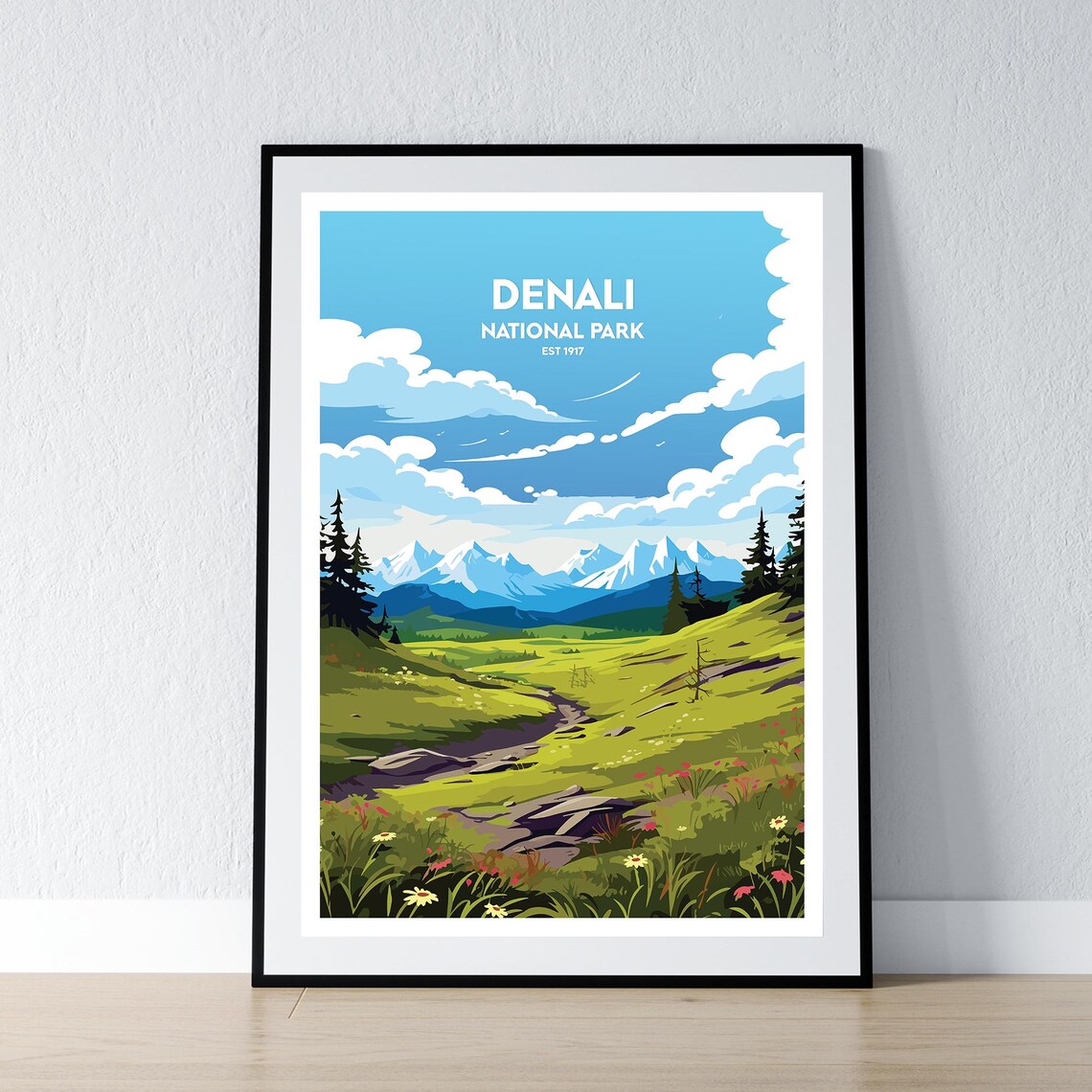 Denali National Park Alpine Meadow Wildflowers Travel Art Poster