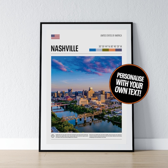 Nashville Tennessee Skyline Sunset Photo Coordinates Travel Poster
